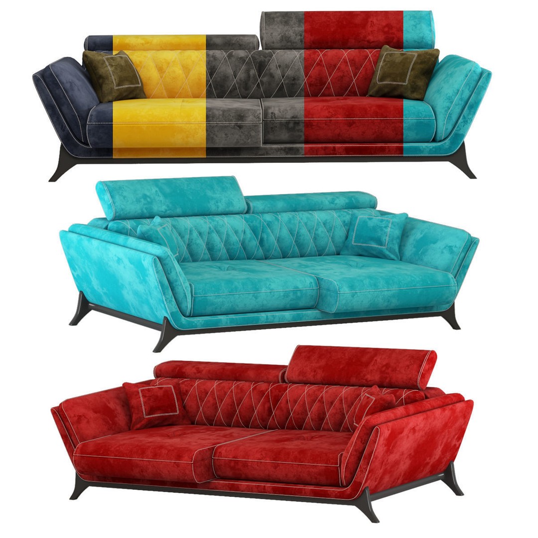 Triple Star Sofa 3D Model – Modern Fabric Design, FBX & OBJ Formats - View 3