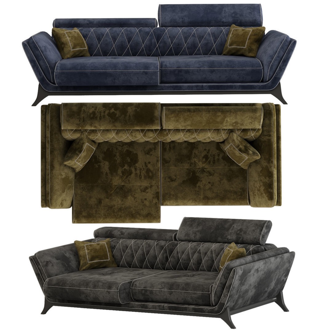 Triple Star Sofa 3D Model – Modern Fabric Design, FBX & OBJ Formats - View 4