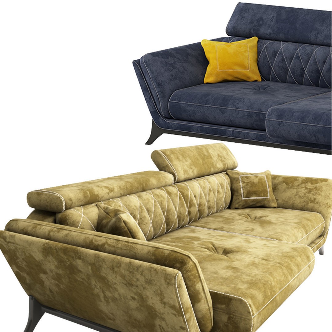 Triple Star Sofa 3D Model – Modern Fabric Design, FBX & OBJ Formats - View 5
