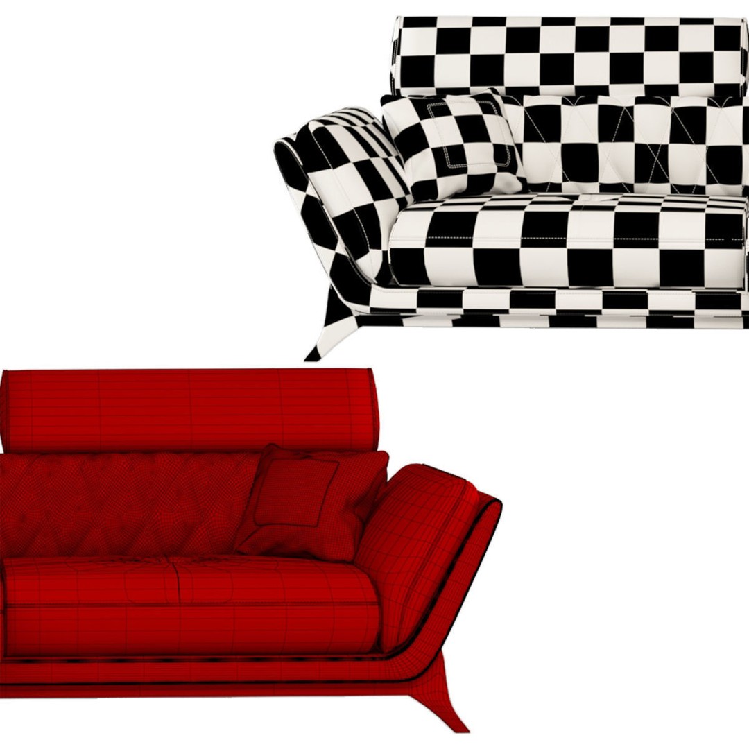 Triple Star Sofa 3D Model – Modern Fabric Design, FBX & OBJ Formats - View 6