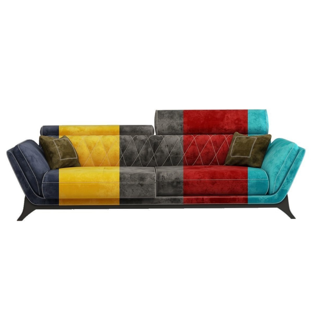 Triple Star Sofa 3D Model – Modern Fabric Design, FBX & OBJ Formats - View 7