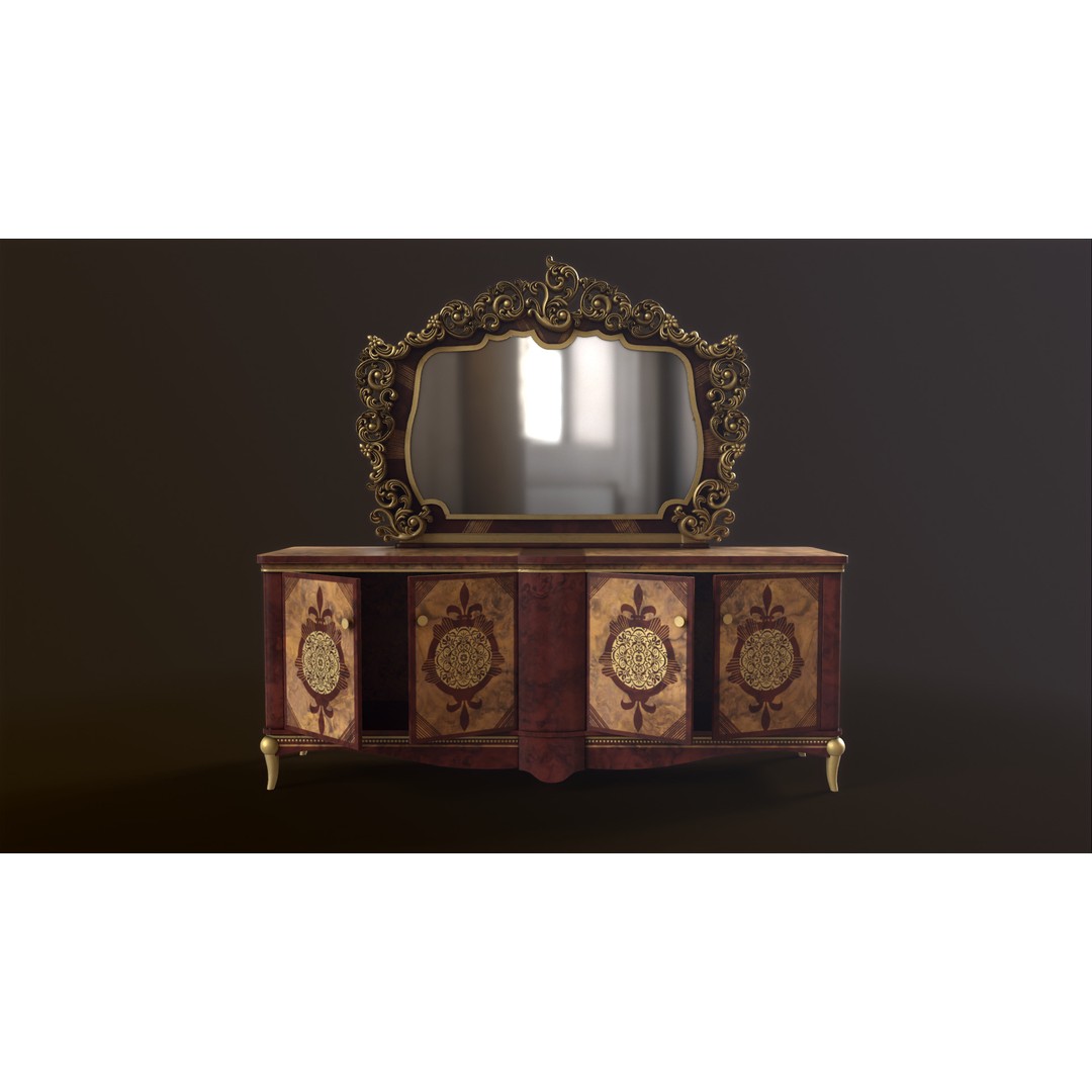 Vintage Luxury Dresser 3D Model – Low Poly Game Asset, FBX, PBR - View 10
