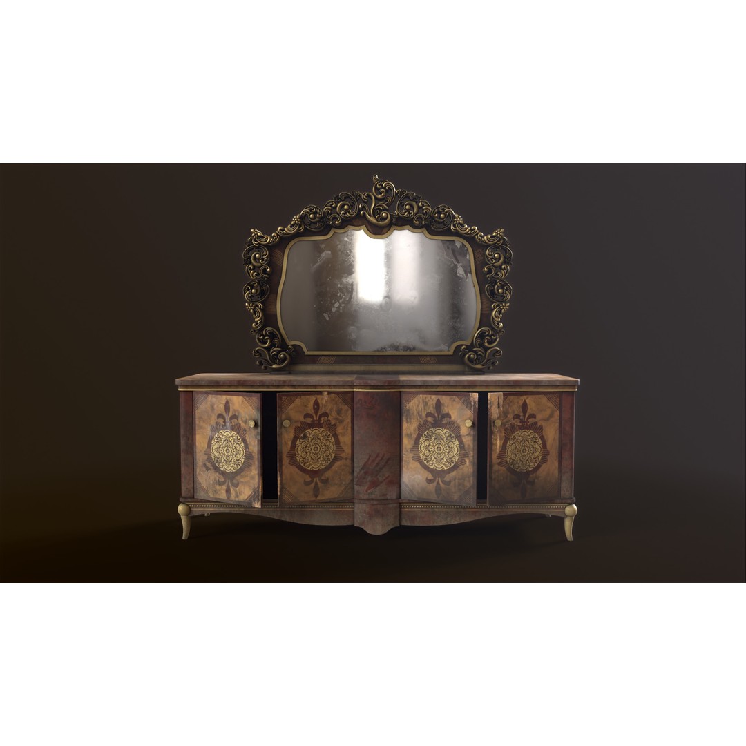 Vintage Luxury Dresser 3D Model – Low Poly Game Asset, FBX, PBR - View 11