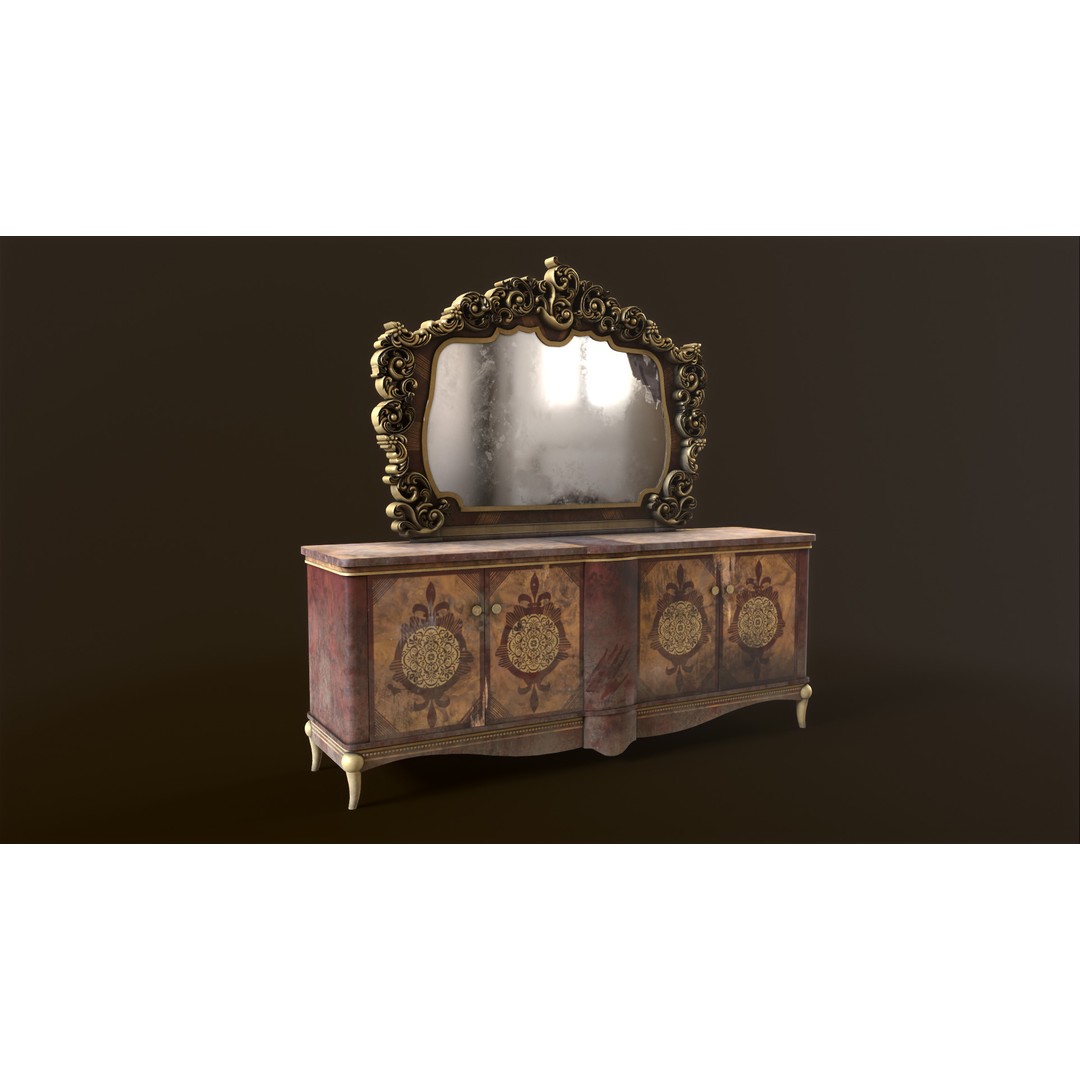 Vintage Luxury Dresser 3D Model – Low Poly Game Asset, FBX, PBR - View 12