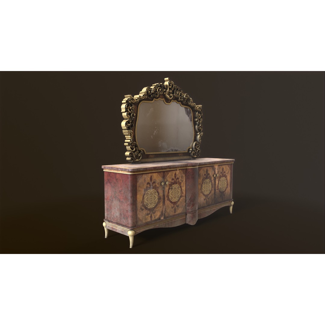 Vintage Luxury Dresser 3D Model – Low Poly Game Asset, FBX, PBR - View 13