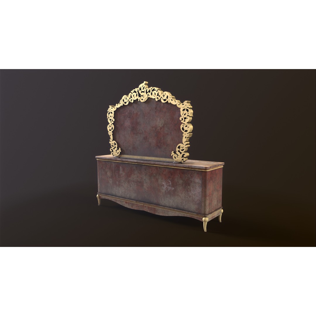 Vintage Luxury Dresser 3D Model – Low Poly Game Asset, FBX, PBR - View 14