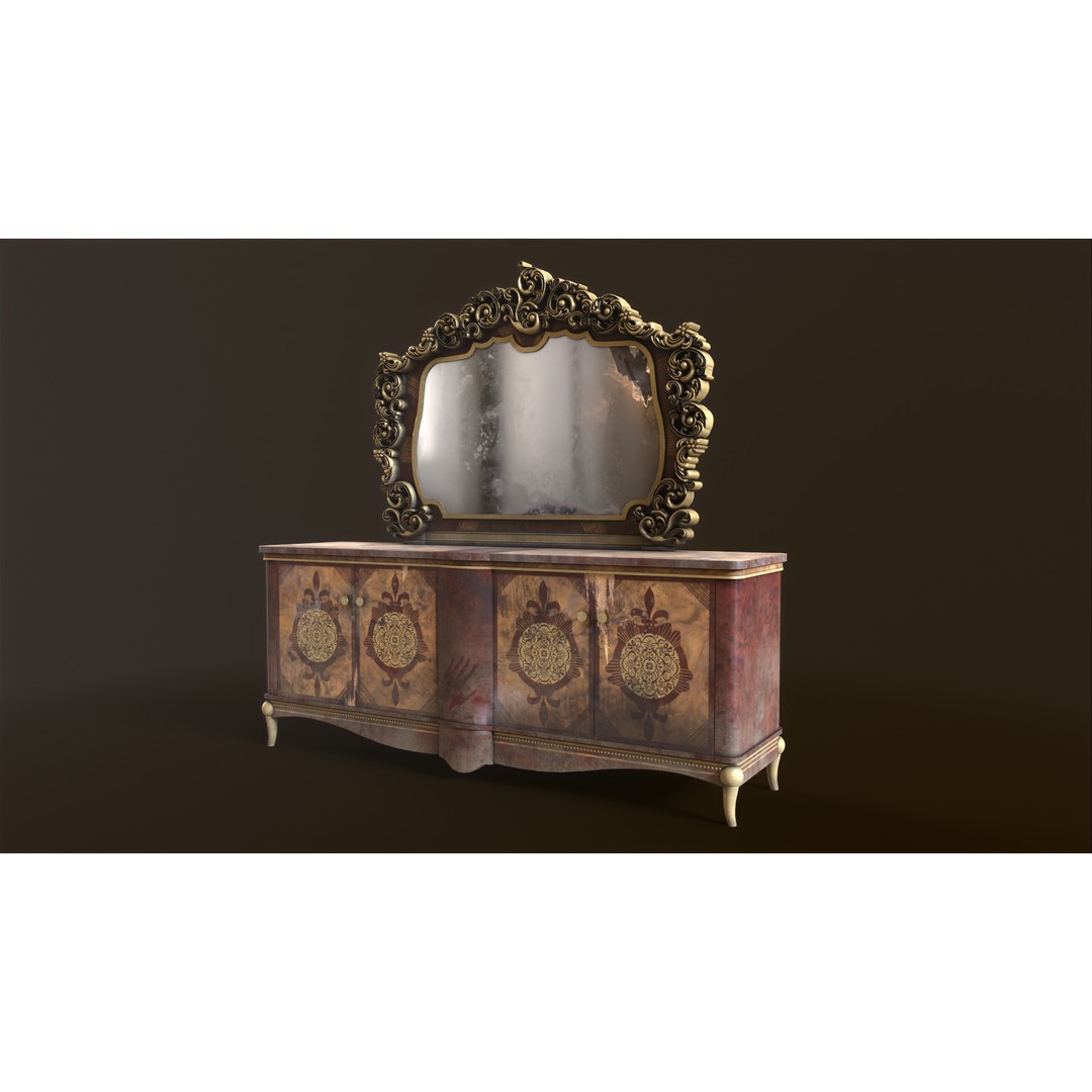 Vintage Luxury Dresser 3D Model – Low Poly Game Asset, FBX, PBR - View 15