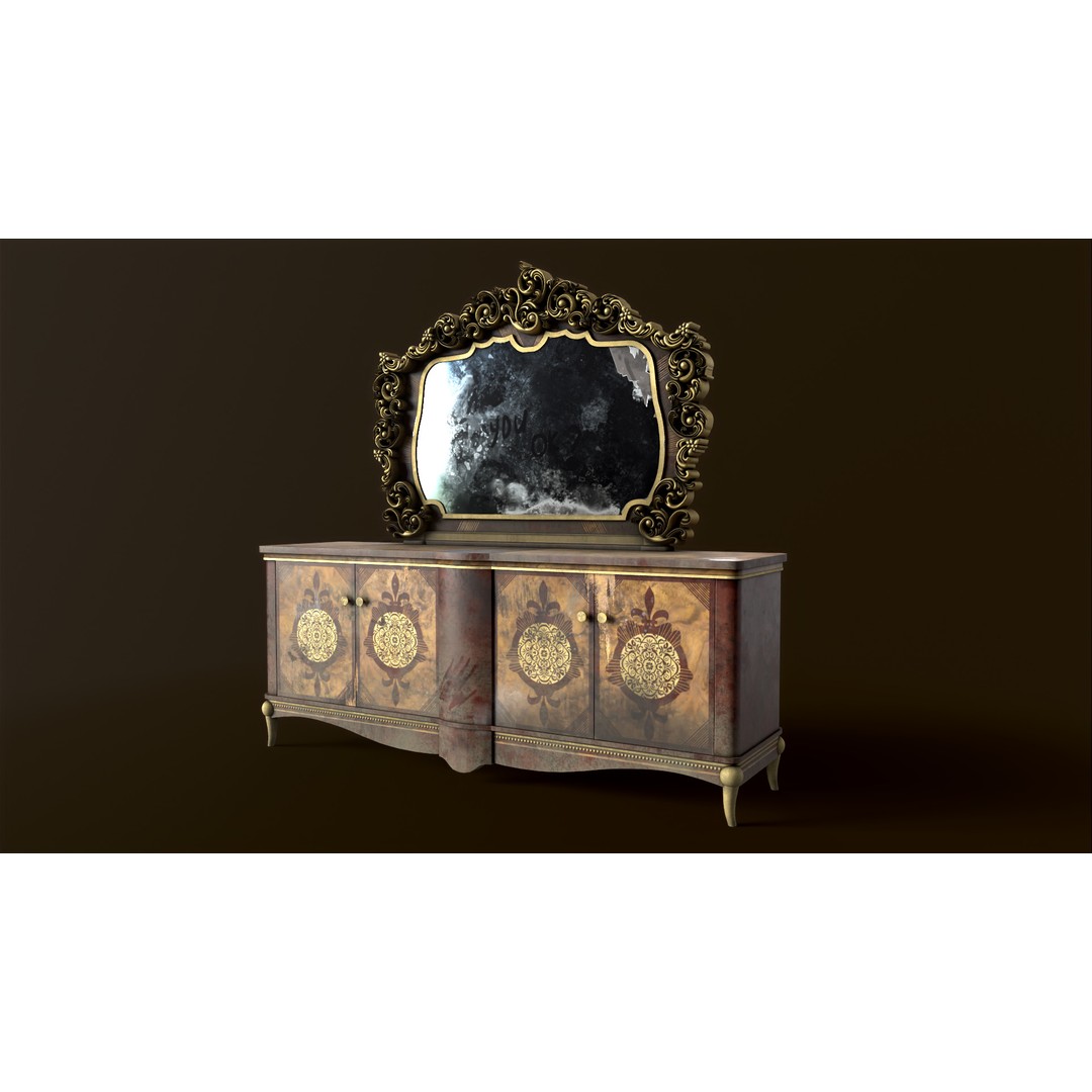 Vintage Luxury Dresser 3D Model – Low Poly Game Asset, FBX, PBR - View 16