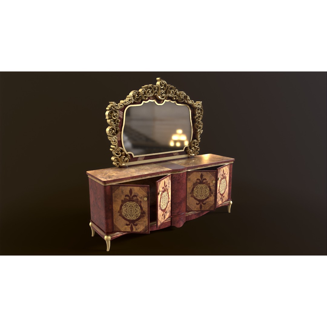 Vintage Luxury Dresser 3D Model – Low Poly Game Asset, FBX, PBR - View 19