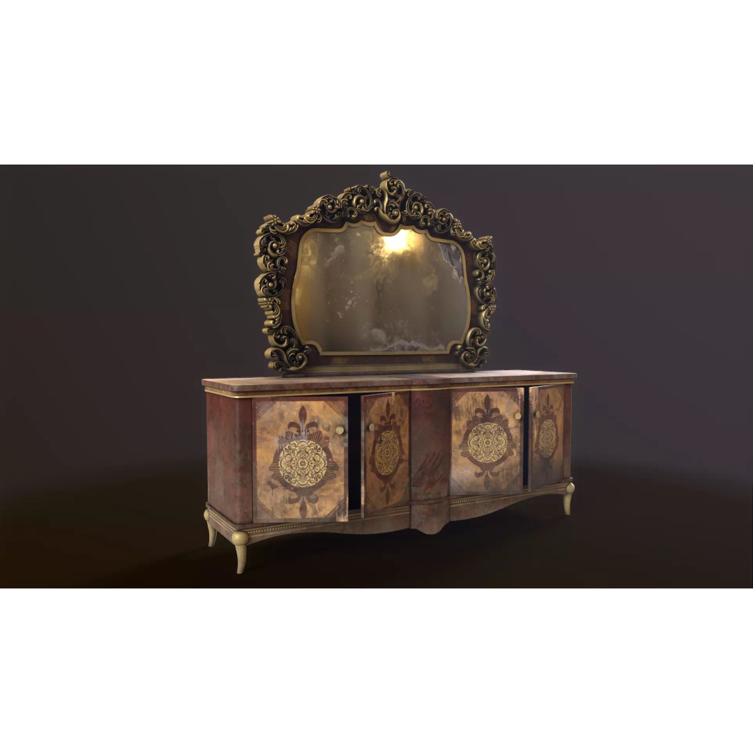 Vintage Luxury Dresser 3D Model – Low Poly Game Asset, FBX, PBR - View 2