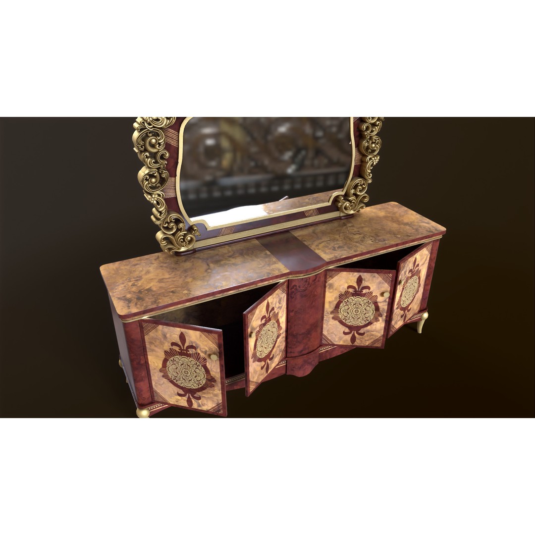 Vintage Luxury Dresser 3D Model – Low Poly Game Asset, FBX, PBR - View 21