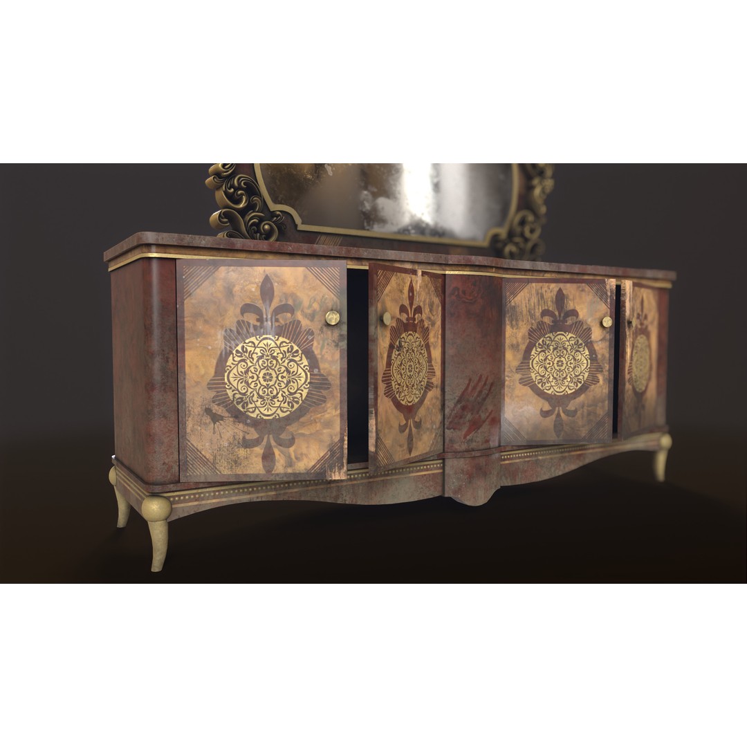 Vintage Luxury Dresser 3D Model – Low Poly Game Asset, FBX, PBR - View 25