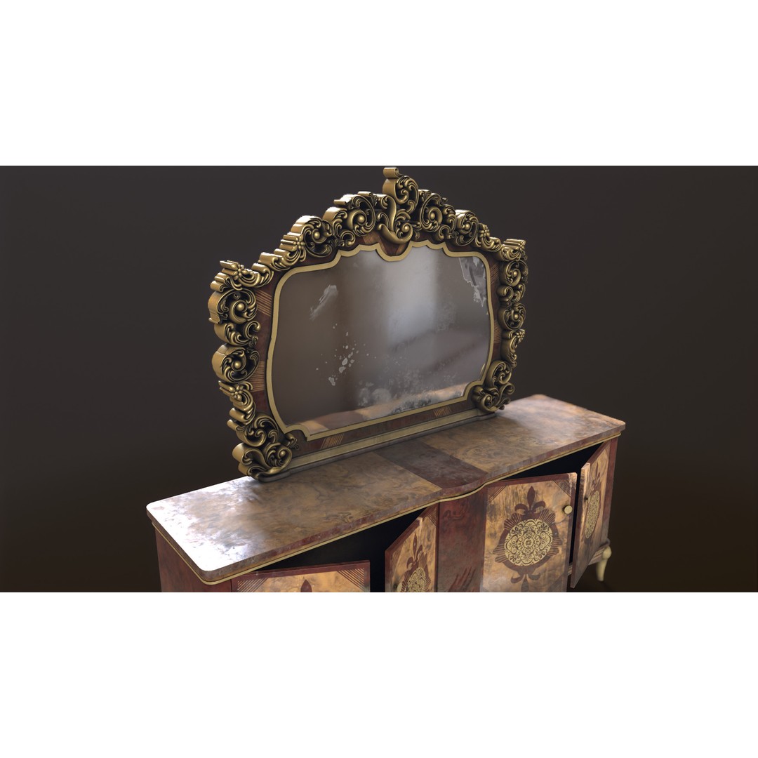 Vintage Luxury Dresser 3D Model – Low Poly Game Asset, FBX, PBR - View 26