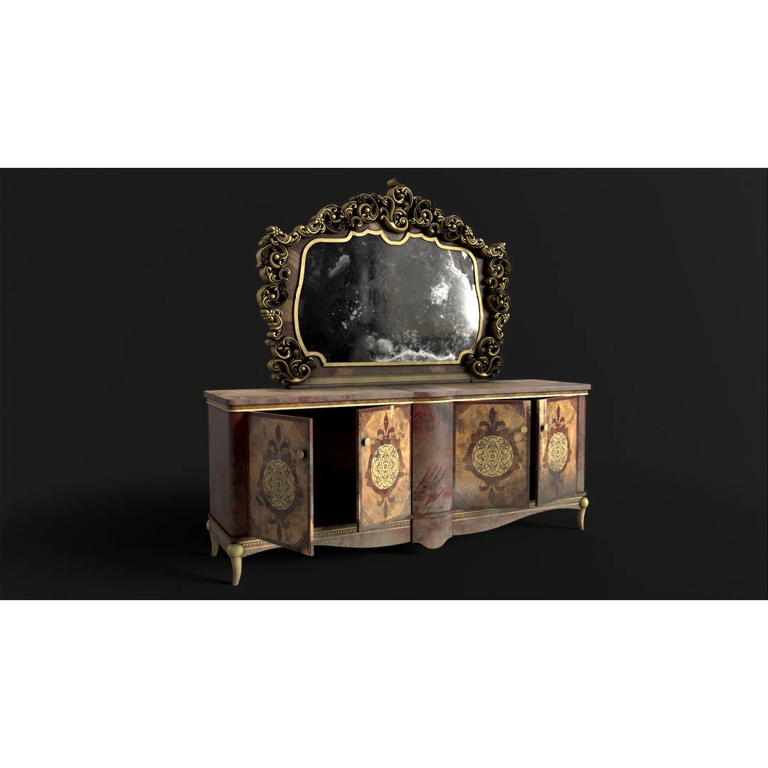 Vintage Luxury Dresser 3D Model – Low Poly Game Asset, FBX, PBR - View 3