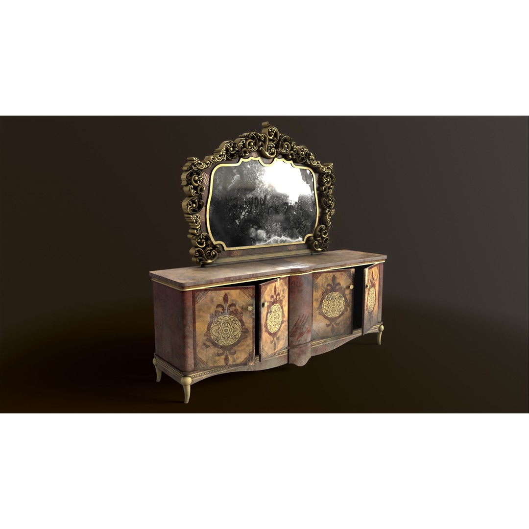 Vintage Luxury Dresser 3D Model – Low Poly Game Asset, FBX, PBR - View 36