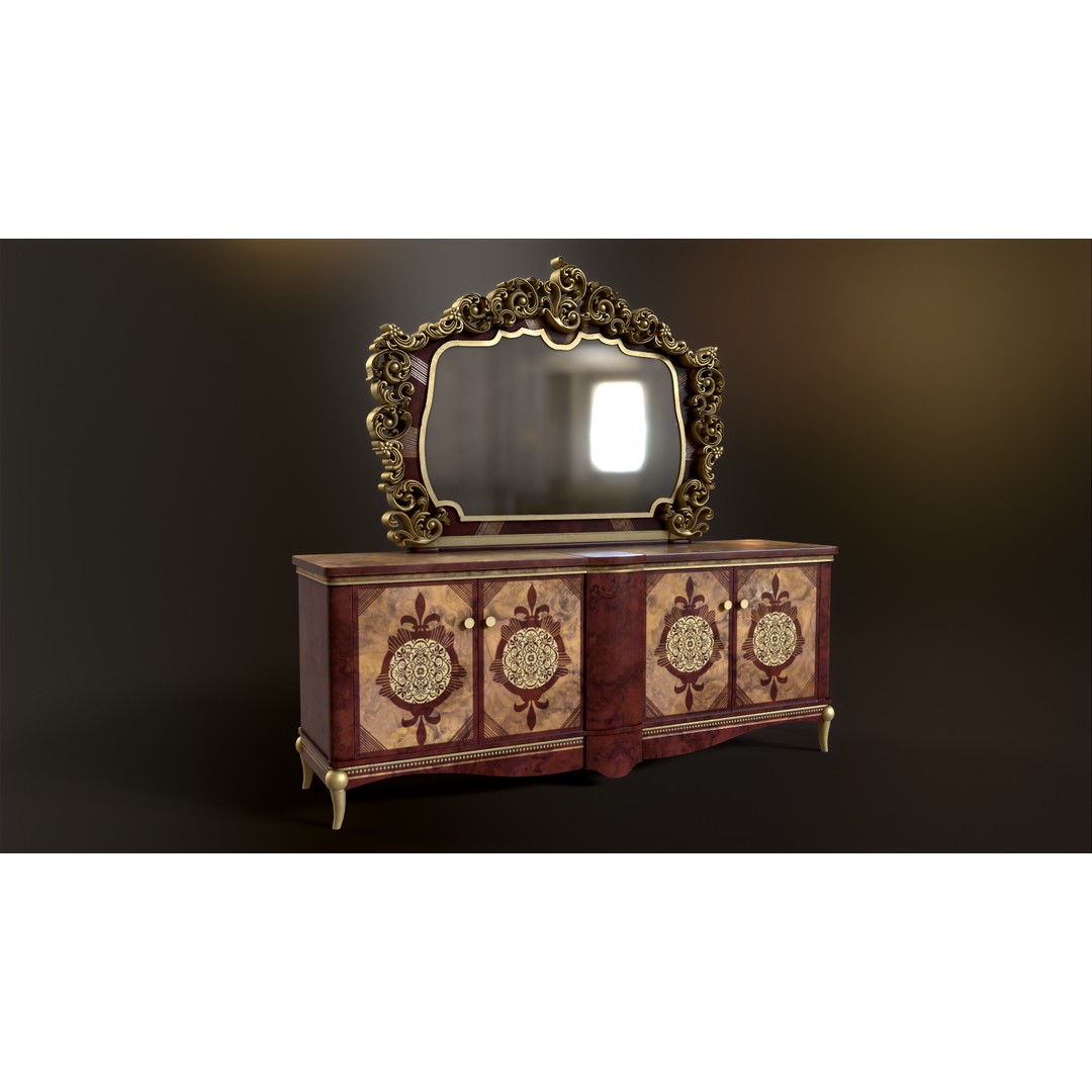 Vintage Luxury Dresser 3D Model – Low Poly Game Asset, FBX, PBR - View 4