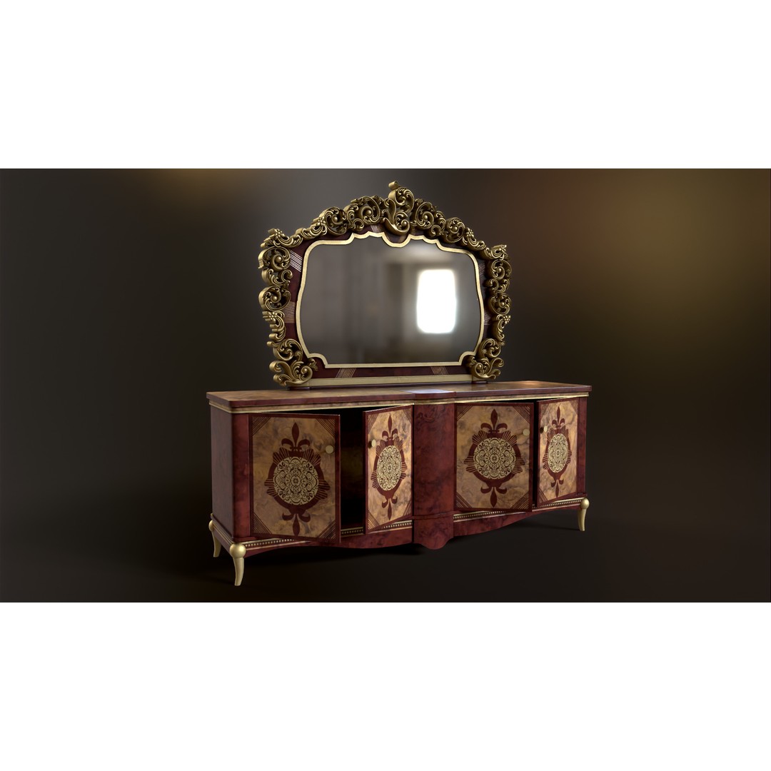 Vintage Luxury Dresser 3D Model – Low Poly Game Asset, FBX, PBR - View 5