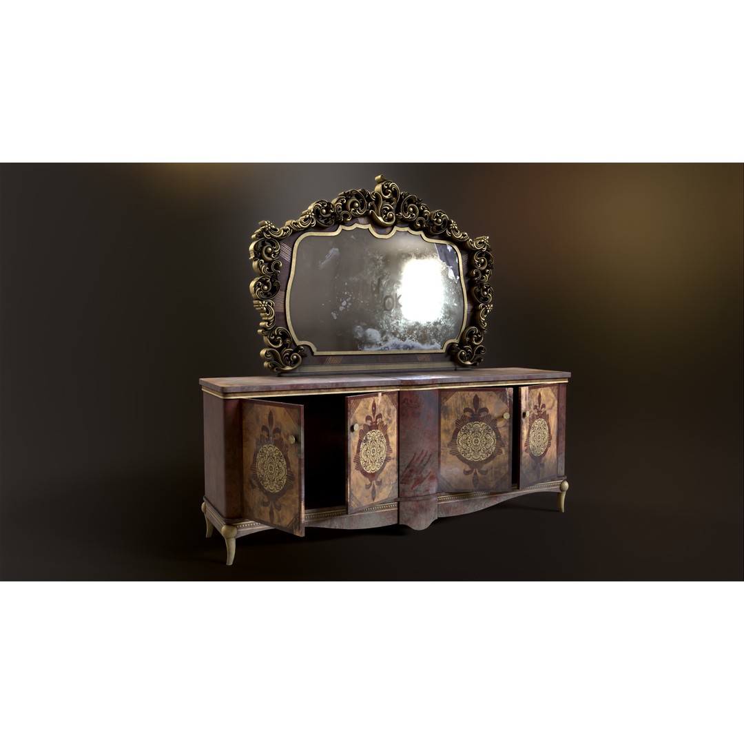 Vintage Luxury Dresser 3D Model – Low Poly Game Asset, FBX, PBR - View 6