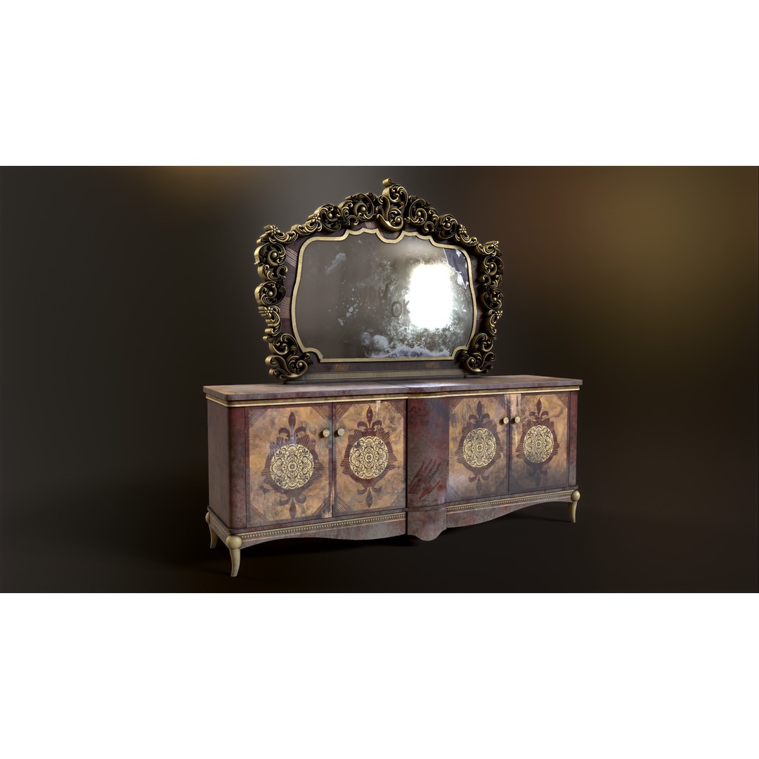 Vintage Luxury Dresser 3D Model – Low Poly Game Asset, FBX, PBR - View 7