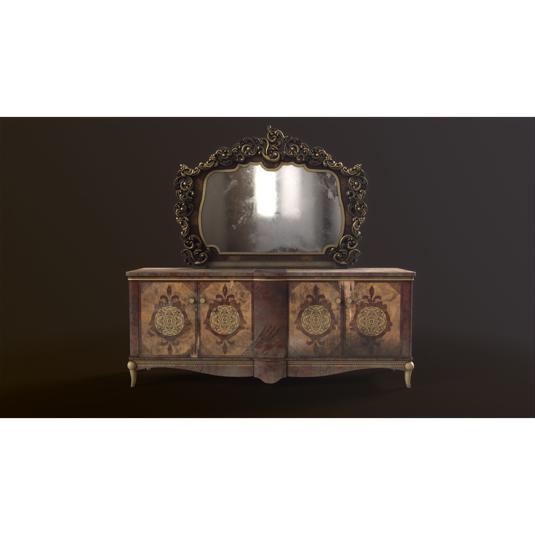 Vintage Luxury Dresser 3D Model – Low Poly Game Asset, FBX, PBR - View 8
