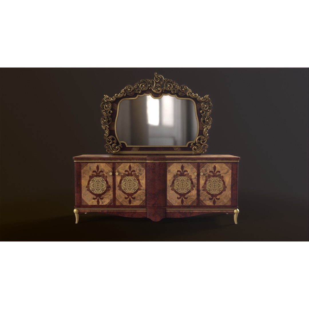 Vintage Luxury Dresser 3D Model – Low Poly Game Asset, FBX, PBR - View 9