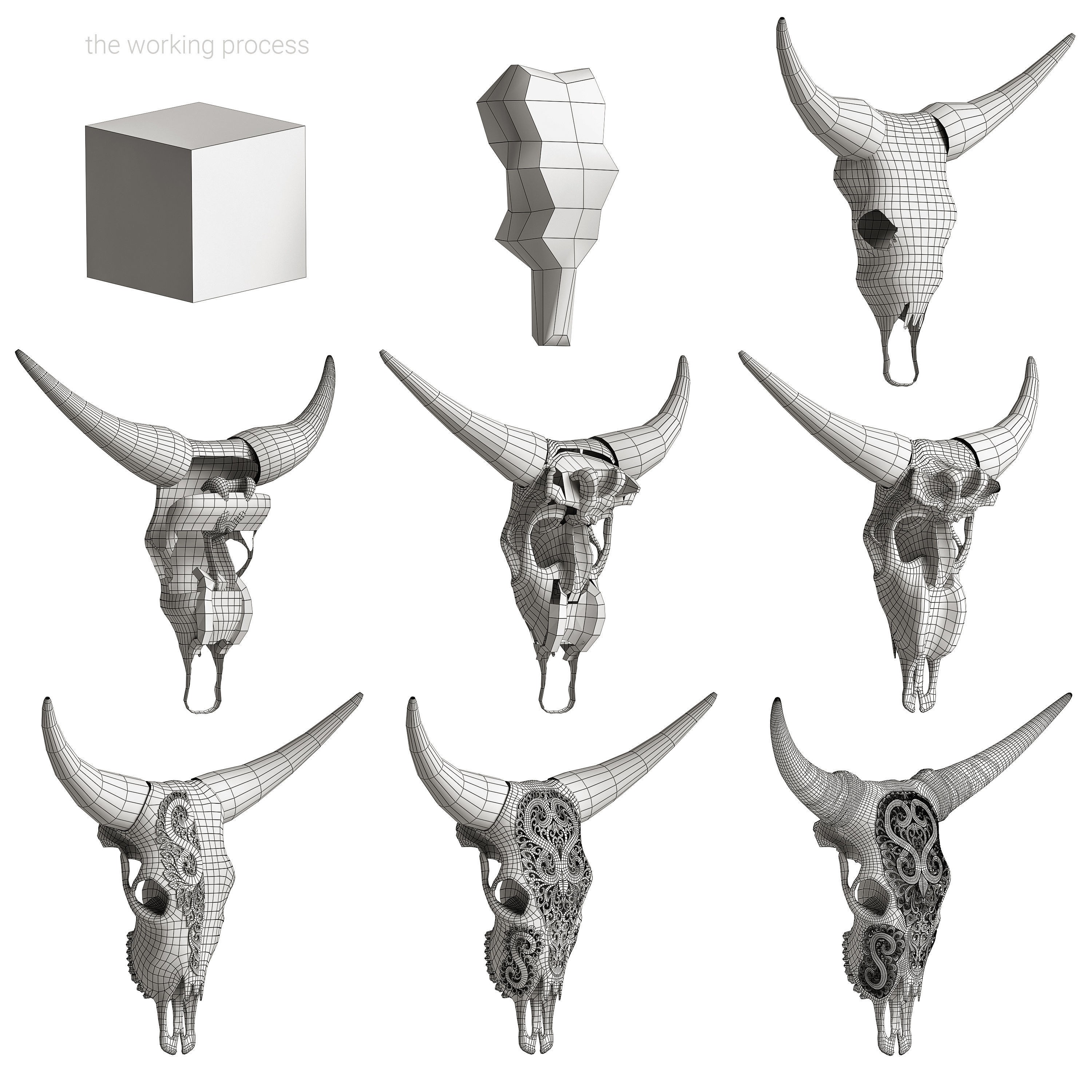 Carved Cow Skull - Detailed Game-Ready 3D Model
