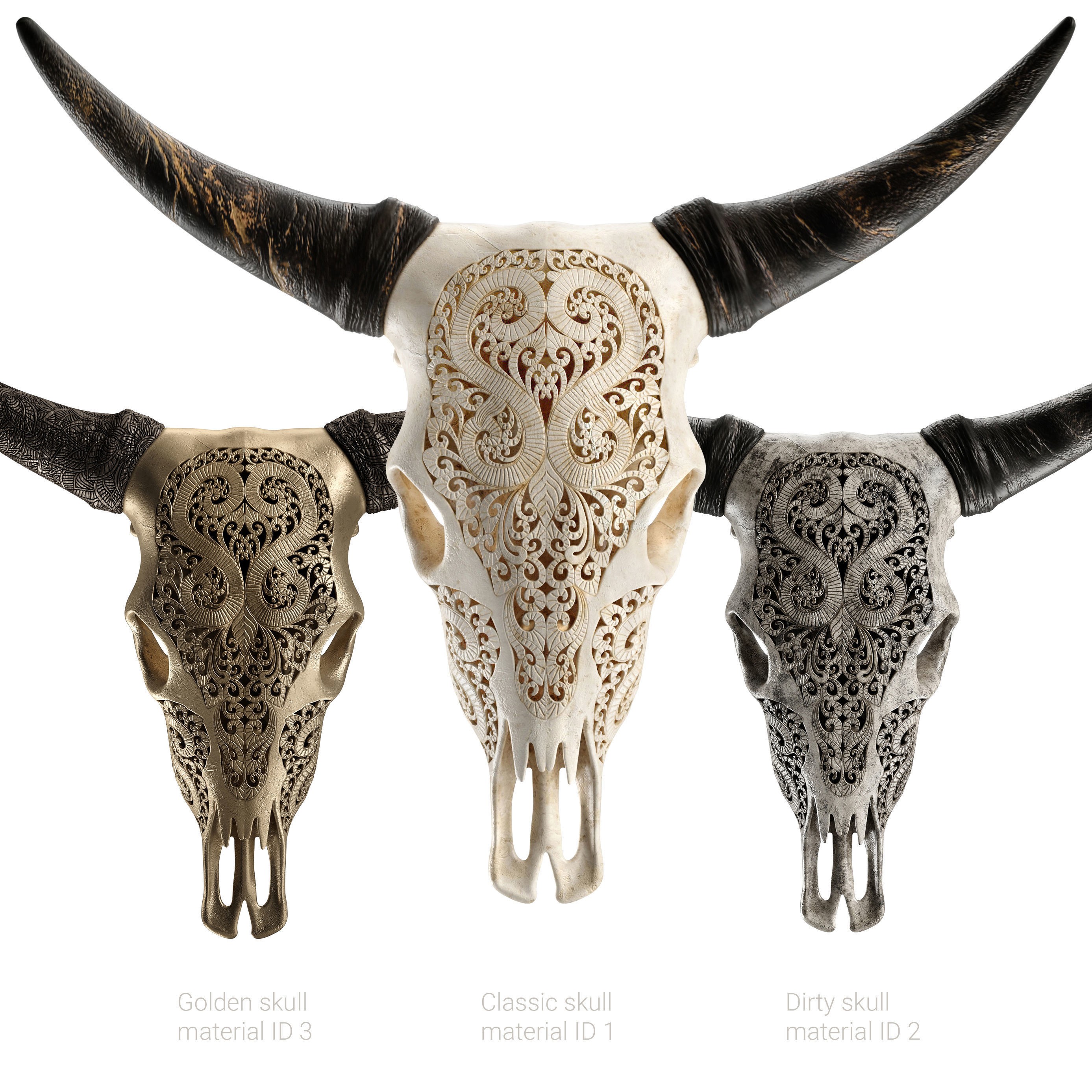 Carved Cow Skull - Detailed Game-Ready 3D Model - View 10