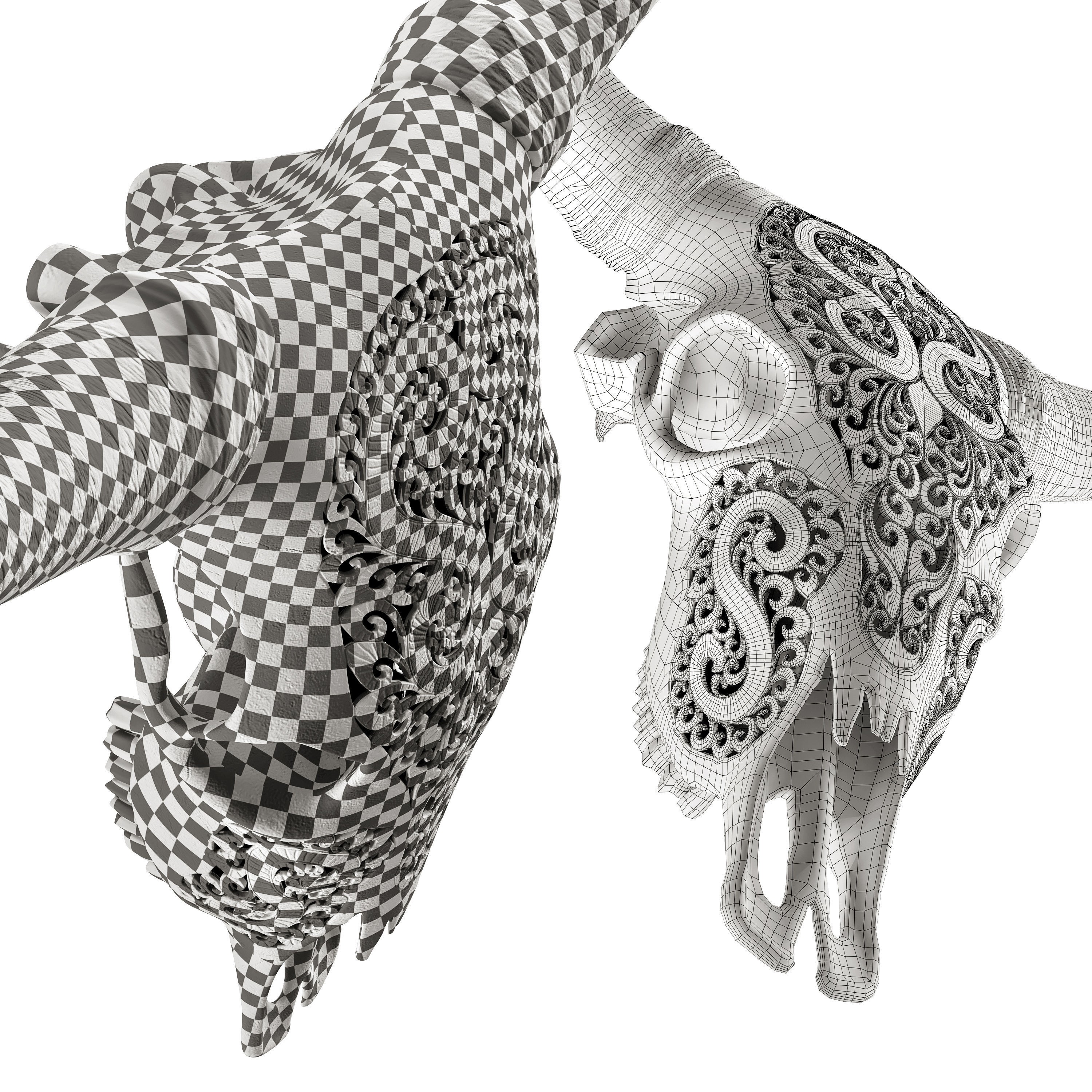 Carved Cow Skull - Detailed Game-Ready 3D Model - View 11