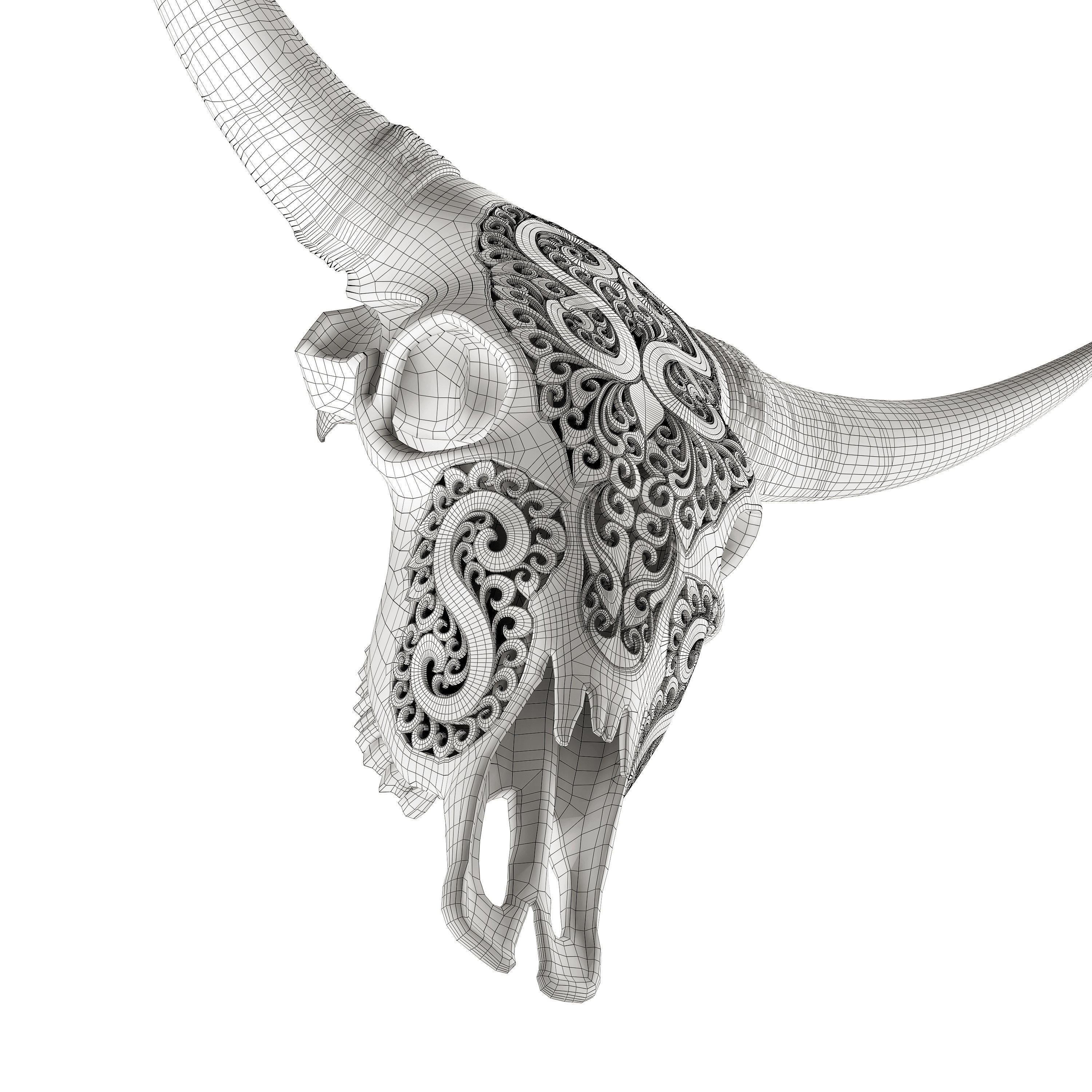 Carved Cow Skull - Detailed Game-Ready 3D Model - View 24