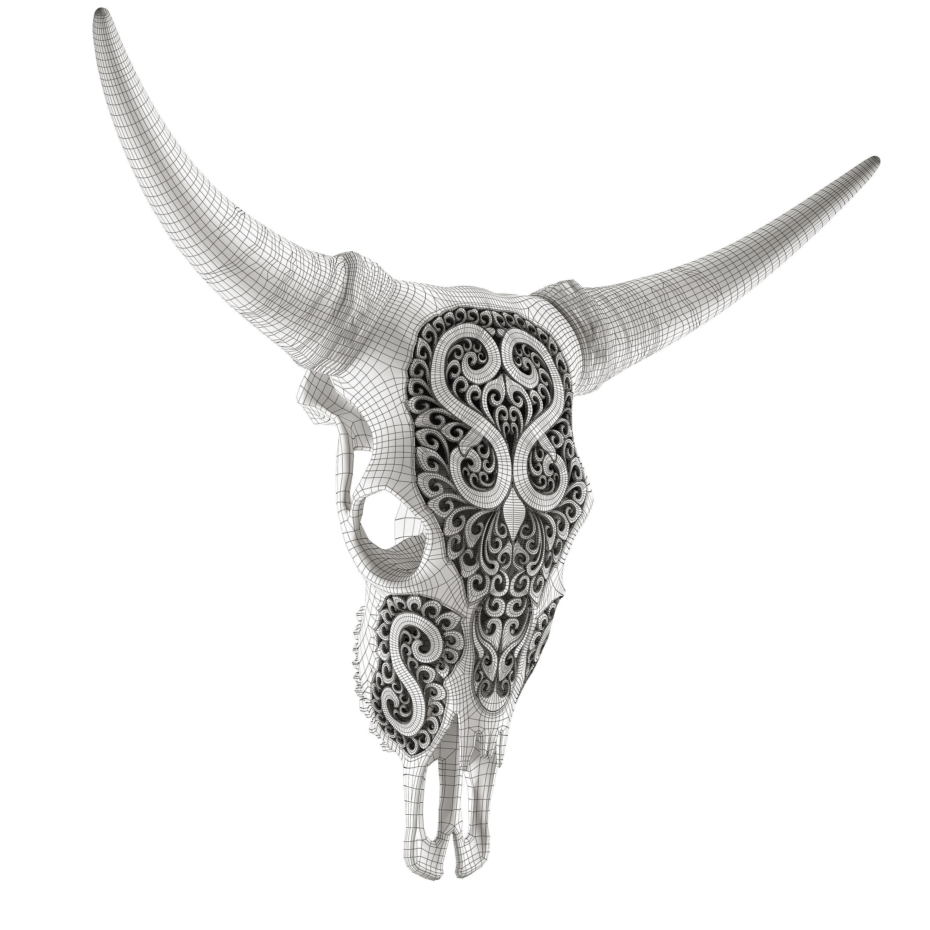 Carved Cow Skull - Detailed Game-Ready 3D Model - View 25