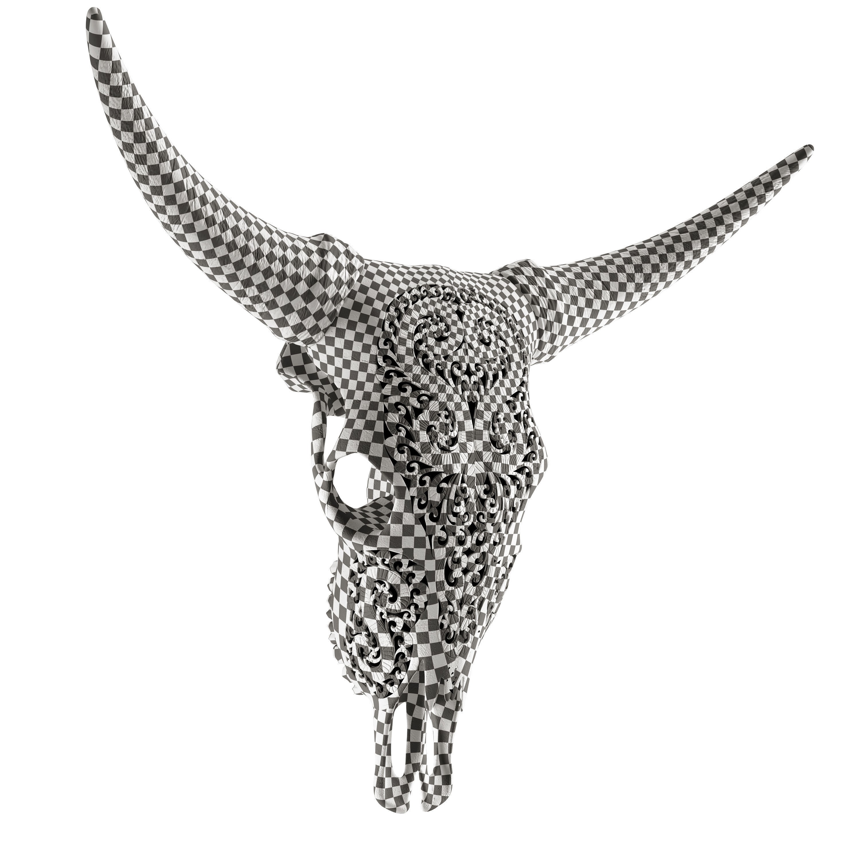 Carved Cow Skull - Detailed Game-Ready 3D Model - View 27