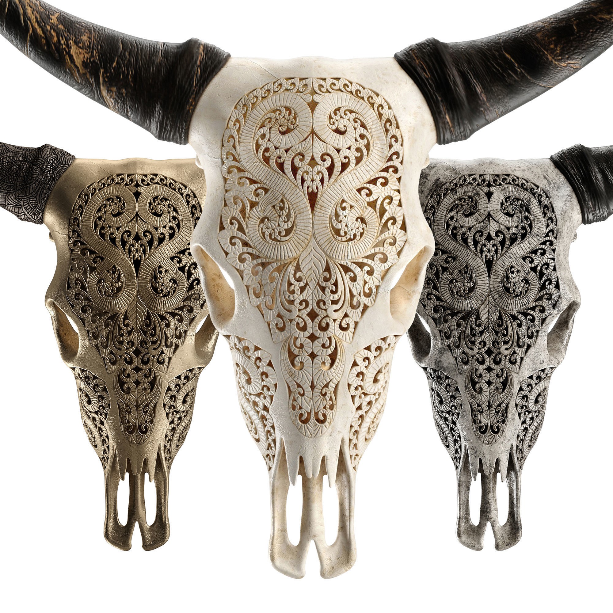 Carved Cow Skull - Detailed Game-Ready 3D Model - View 6