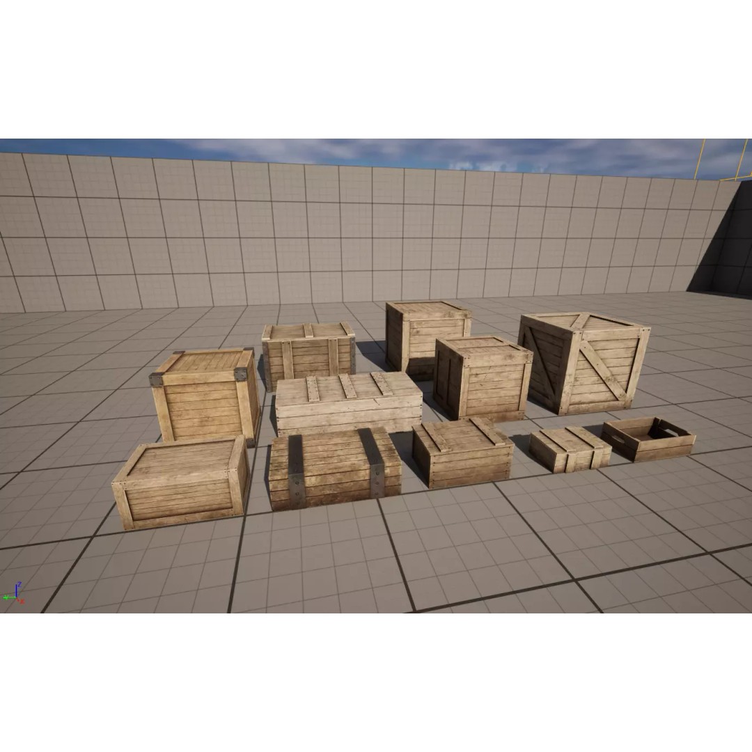 Medieval Wooden Crates 3D Model – Low Poly Game Asset, FBX - View 2