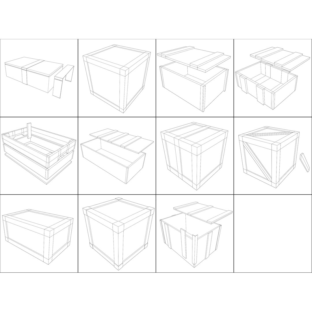 Medieval Wooden Crates 3D Model – Low Poly Game Asset, FBX - View 4