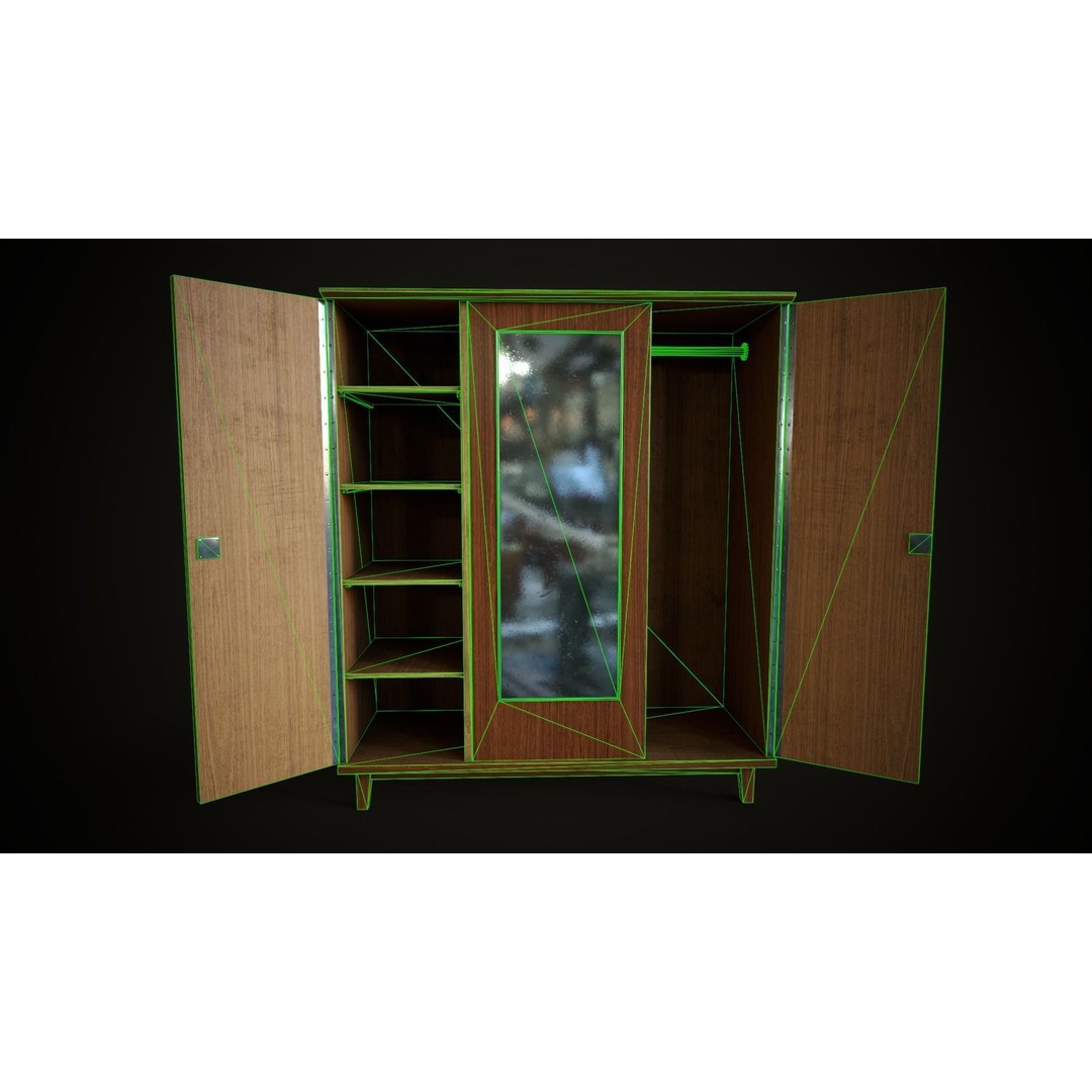 Old Retro Wardrobe 3D Model – Low Poly Game Ready Asset, FBX - View 12