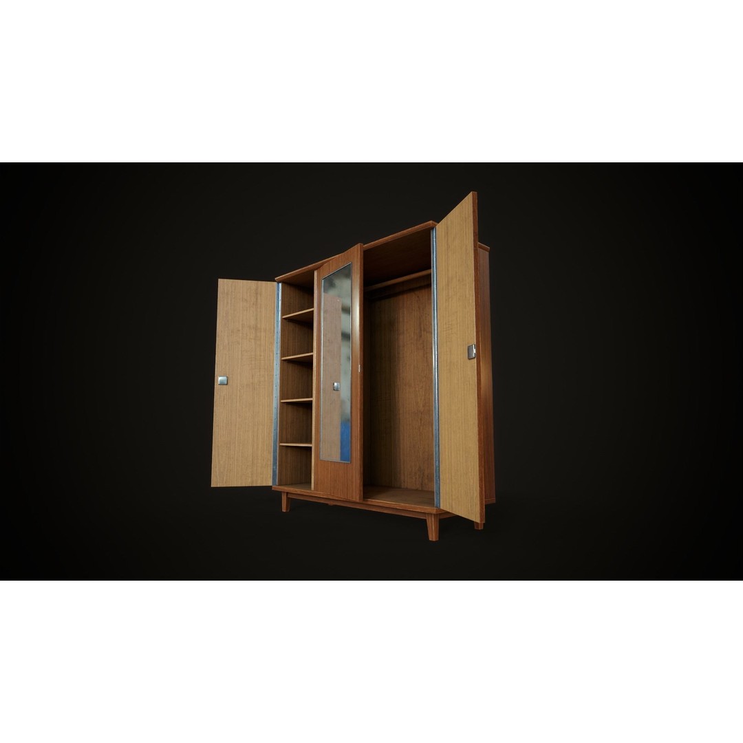 Old Retro Wardrobe 3D Model – Low Poly Game Ready Asset, FBX - View 3