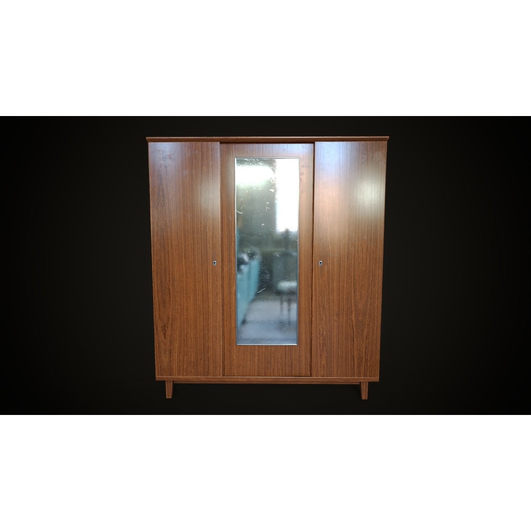 Old Retro Wardrobe 3D Model – Low Poly Game Ready Asset, FBX - View 4