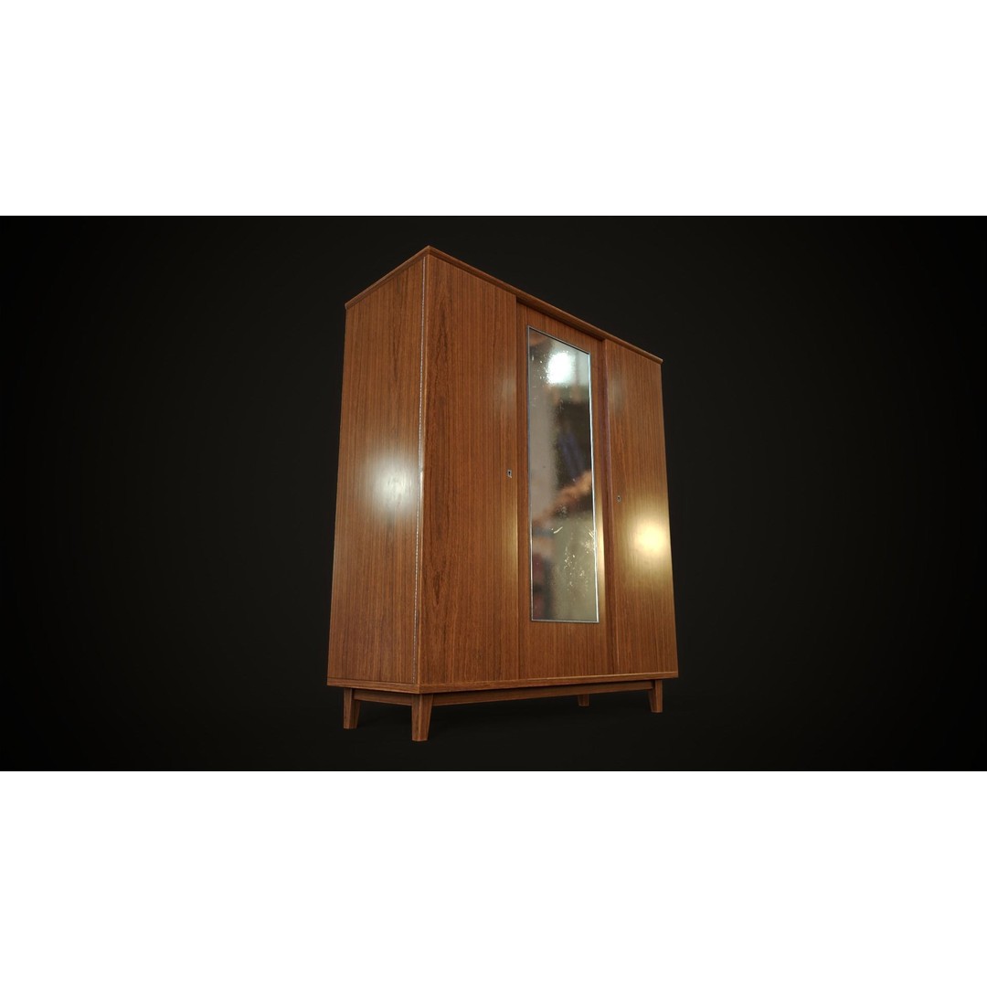 Old Retro Wardrobe 3D Model – Low Poly Game Ready Asset, FBX - View 7