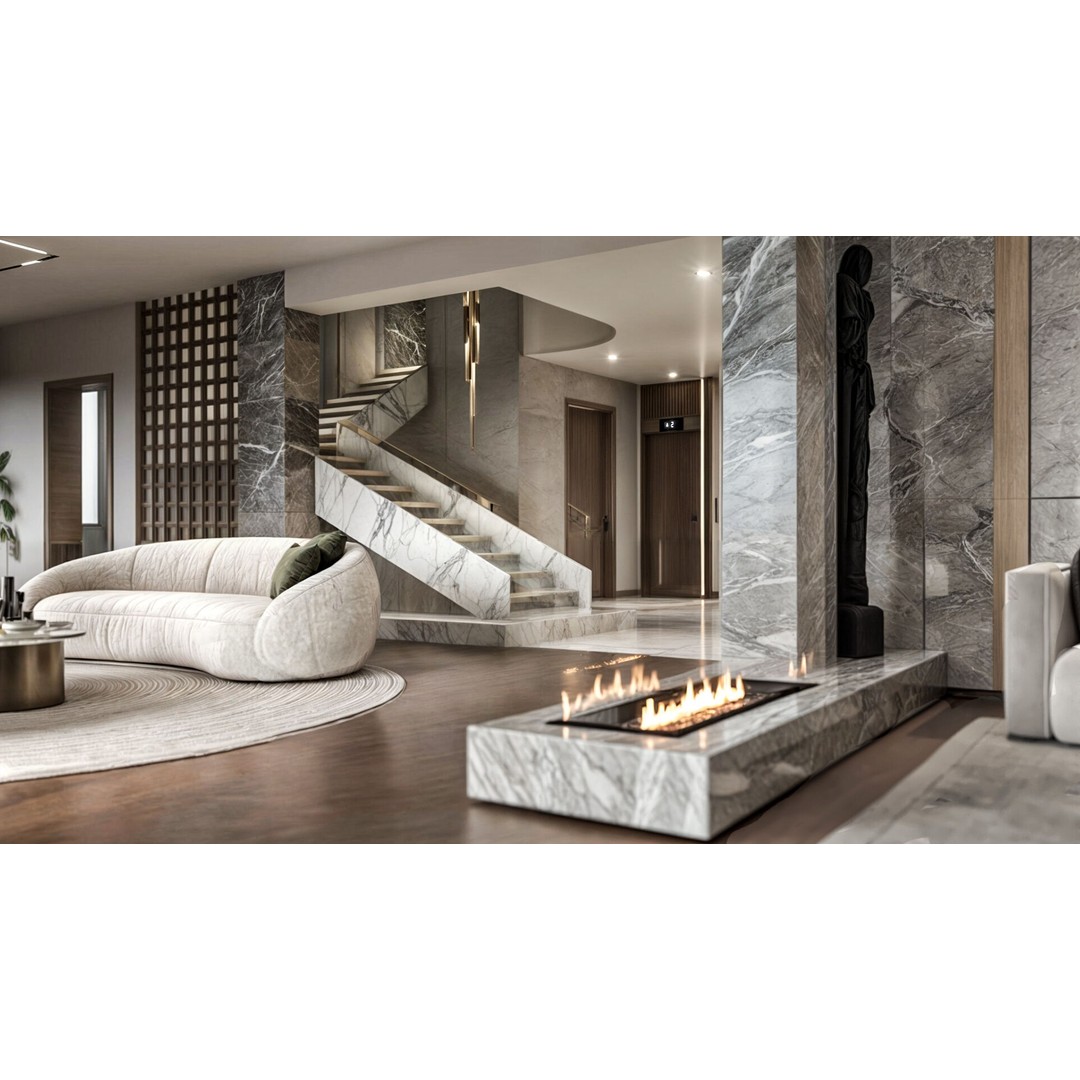 Modern Villa Living Space 3D Model – Luxury Interior Design, FBX, OBJ