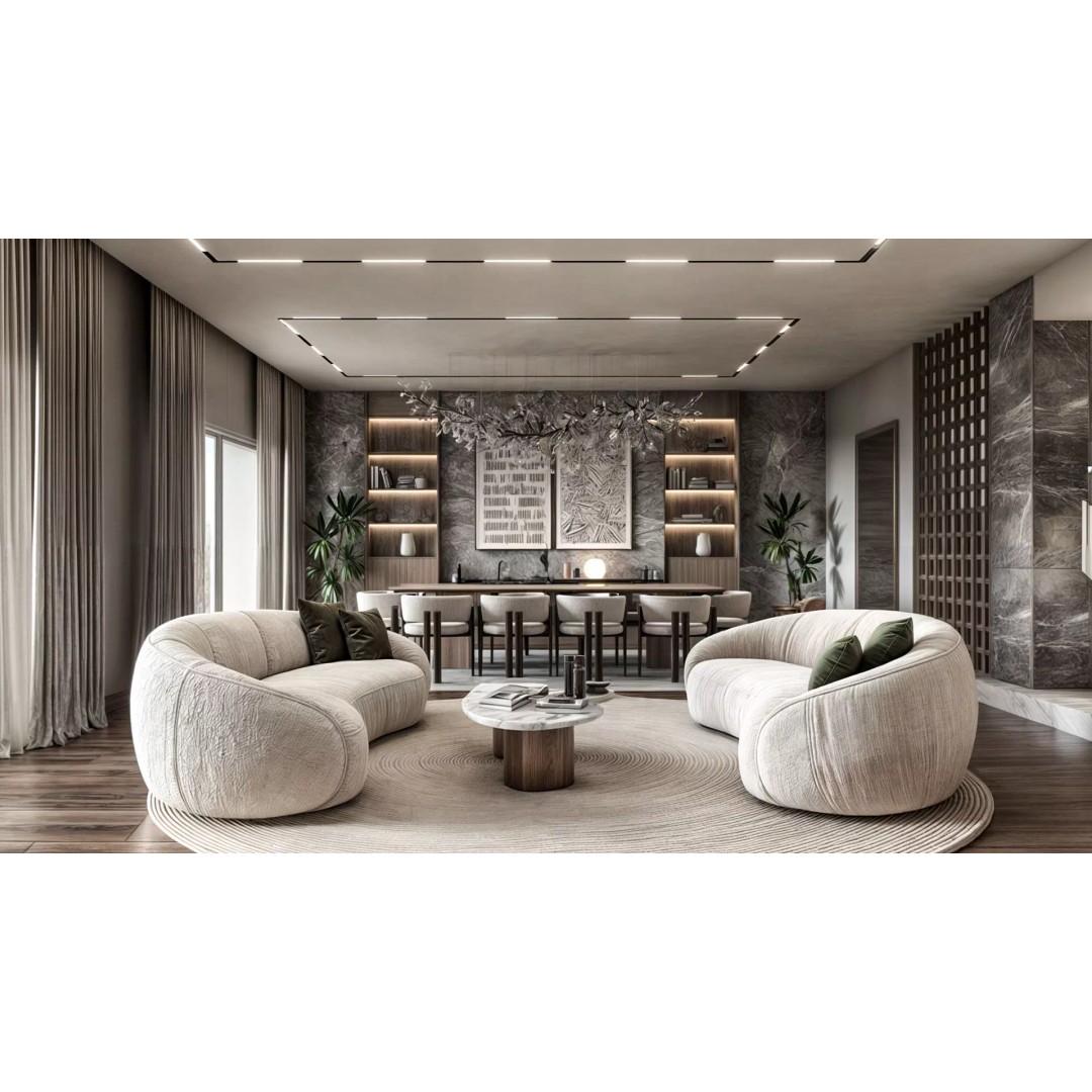 Modern Villa Living Space 3D Model – Luxury Interior Design, FBX, OBJ - View 2