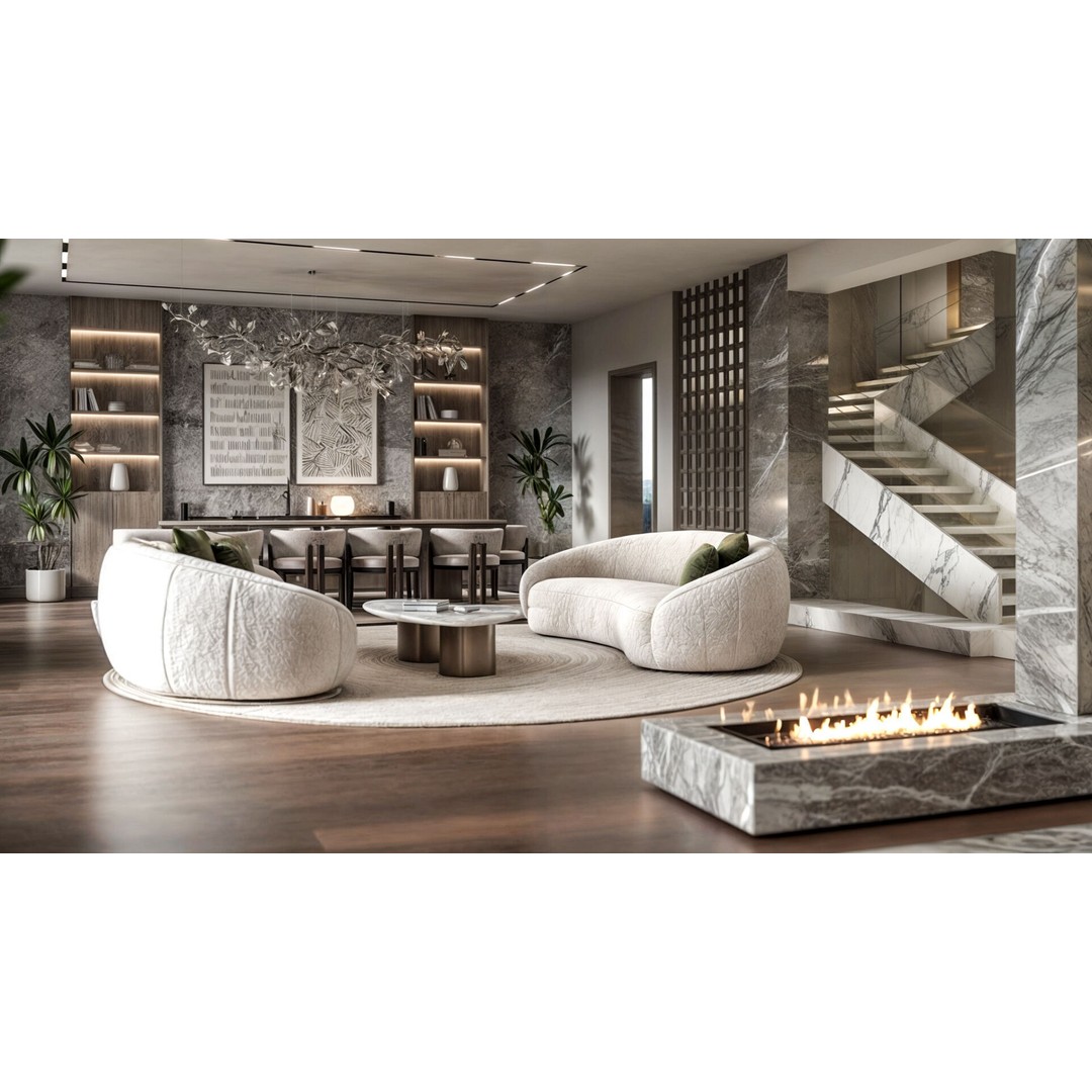 Modern Villa Living Space 3D Model – Luxury Interior Design, FBX, OBJ - View 3