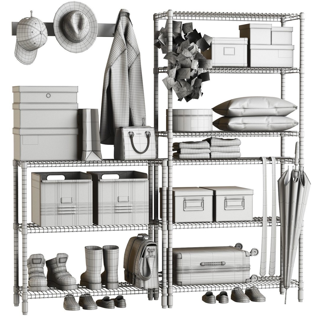Hallway 3D Model – Interior Furniture Set with Decor and Accessories - View 4