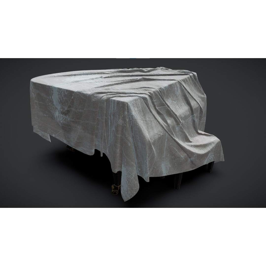 Draped Piano 3D Model – Low Poly Game Asset, FBX, PBR Textures - View 9
