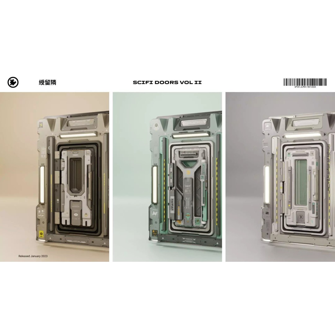Sci-Fi Doors 3D Model – Futuristic Design with PBR Textures, Blender - View 2