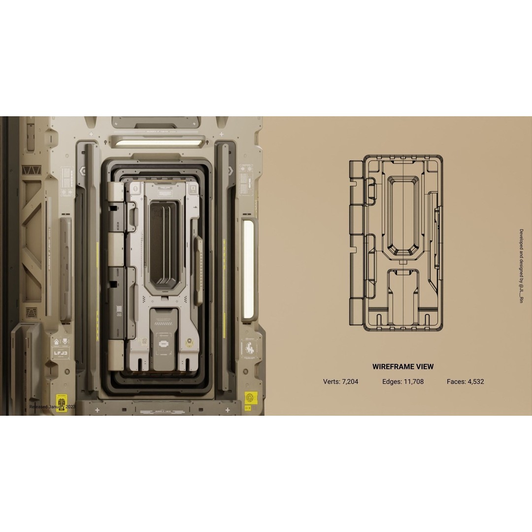 Sci-Fi Doors 3D Model – Futuristic Design with PBR Textures, Blender - View 4