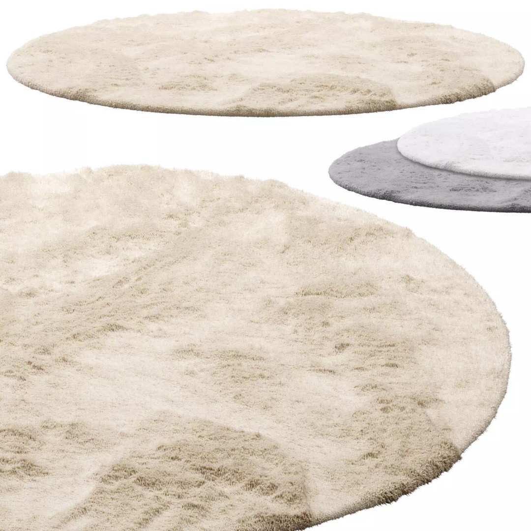 Benuta Dave Round Fur Rug 3D Model – Shaggy Textile, PBR Textures - View 2