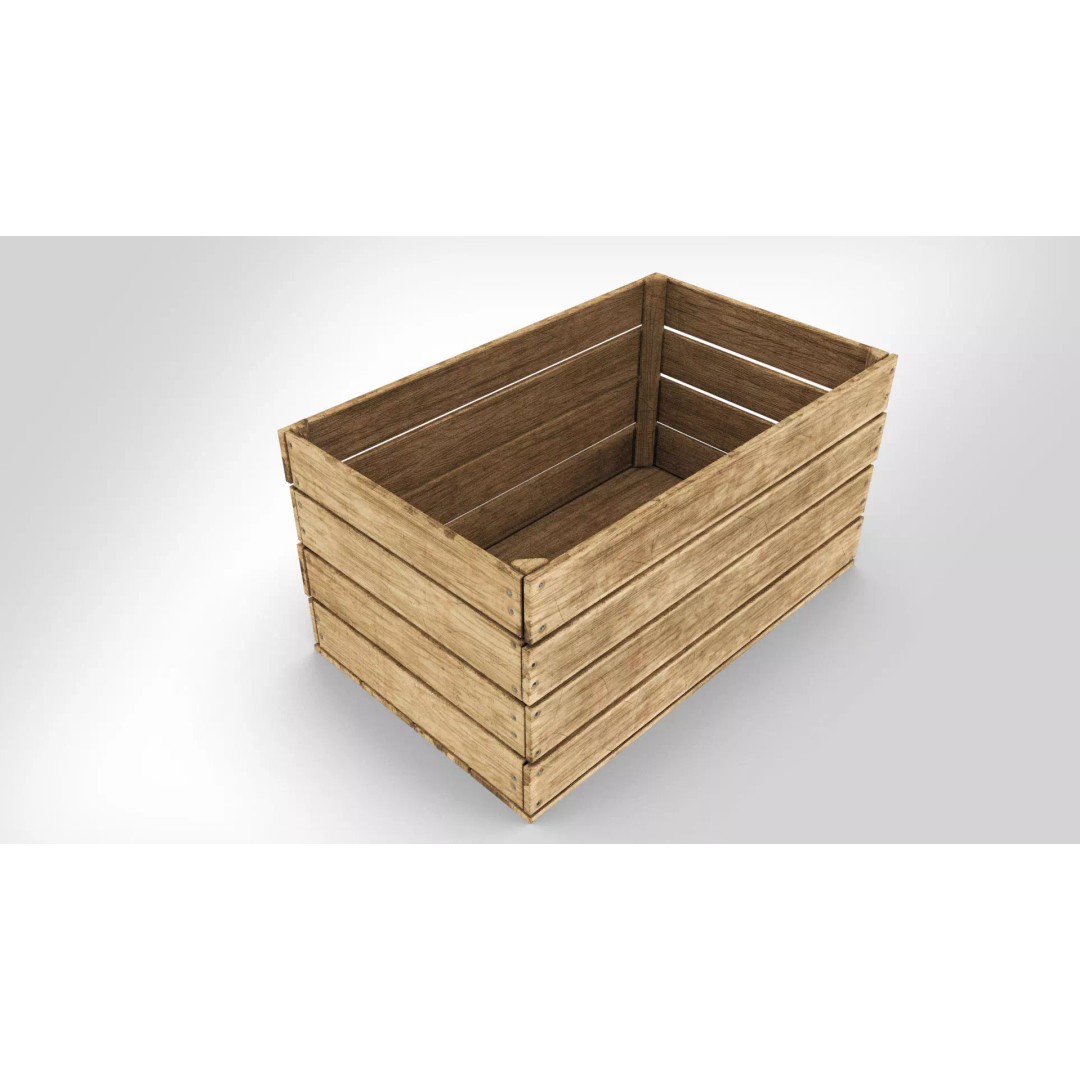 Wooden Fruit Crate 3D Model – Low-Poly PBR Asset, FBX - View 2
