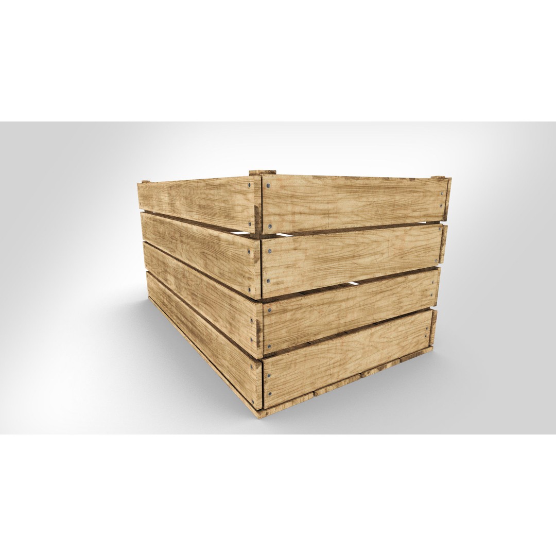Wooden Fruit Crate 3D Model – Low-Poly PBR Asset, FBX - View 3