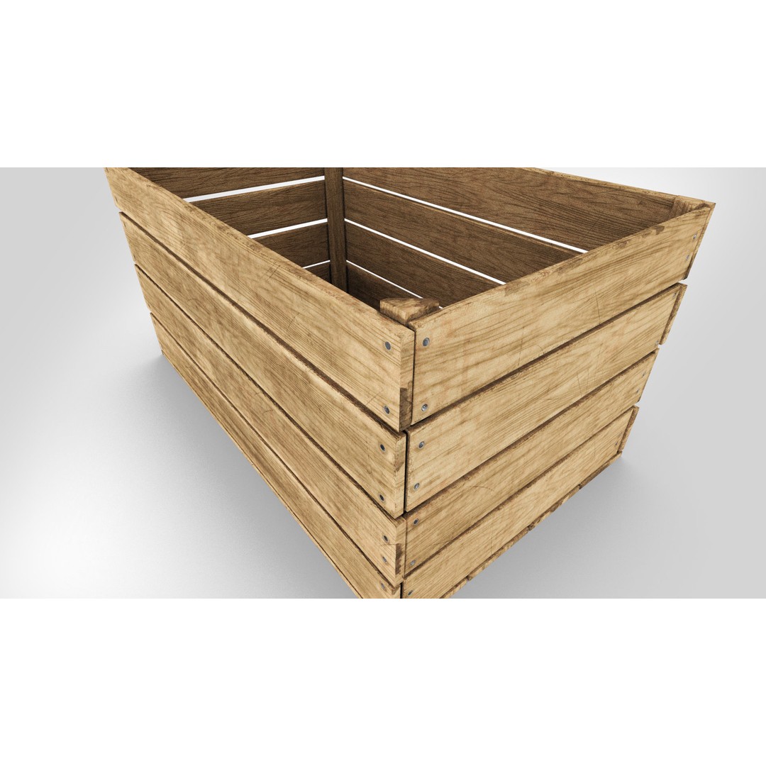 Wooden Fruit Crate 3D Model – Low-Poly PBR Asset, FBX - View 8