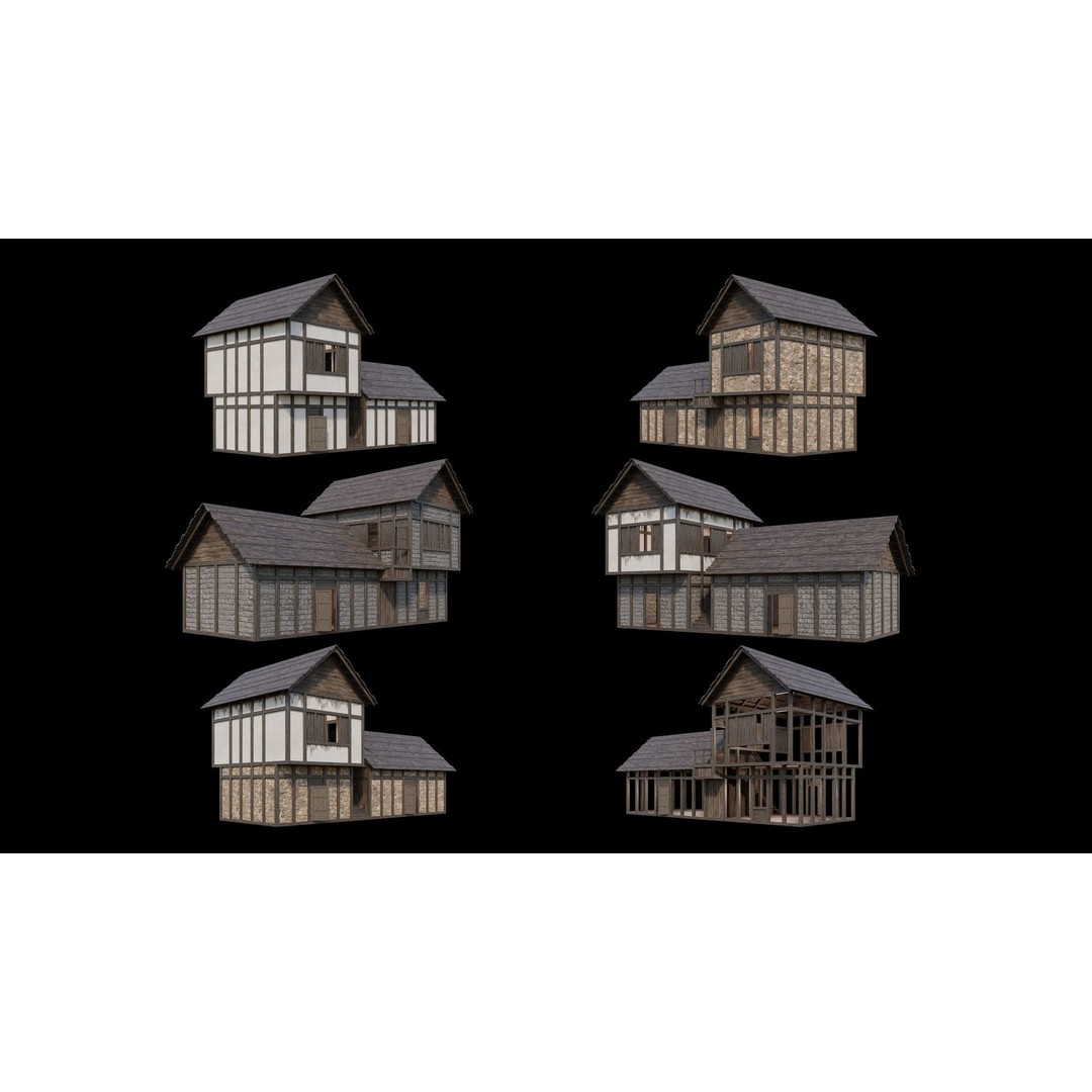 Medieval Village 3D Model – Game Ready Low Poly Collection with 4K Textures